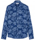 HONORE - Chemise imprimé en lin motifs floral indigo