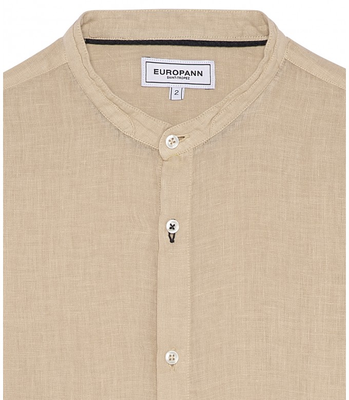 STAN - Plain linen shirt with mao collar beige