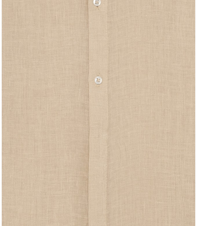 STAN - Plain linen shirt with mao collar beige