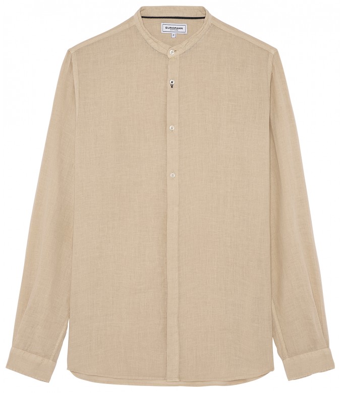 STAN - Plain linen shirt with mao collar beige