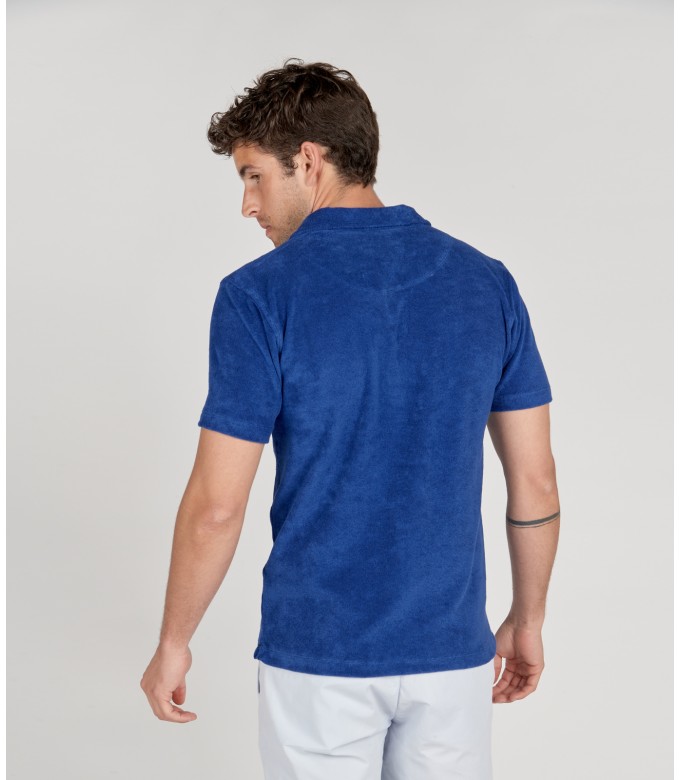 MITCH - Towelling indigo blue polo shirt