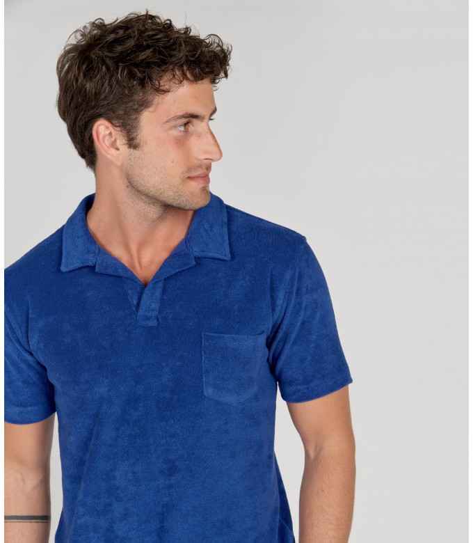 MITCH - Towelling indigo blue polo shirt