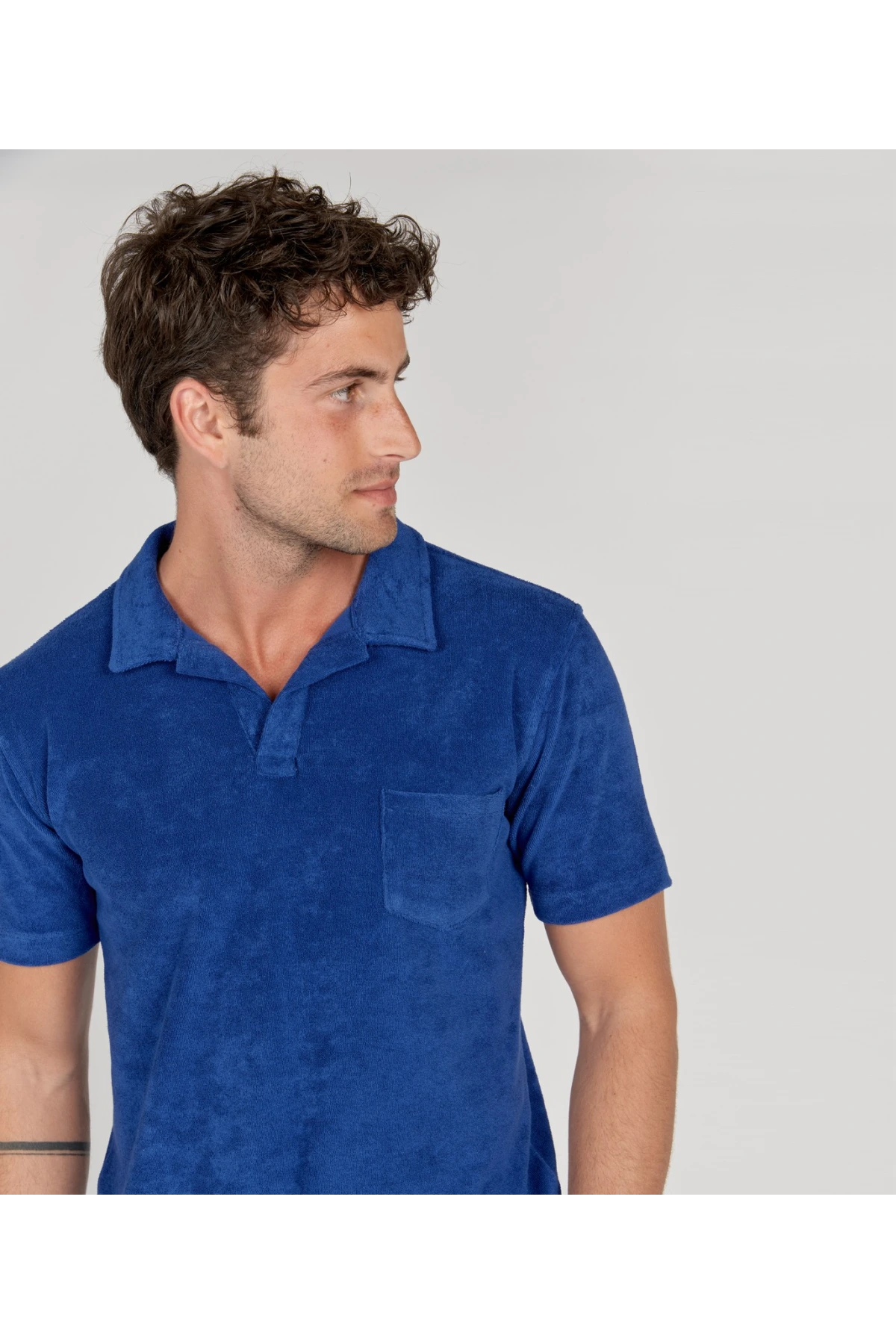 MITCH - Towelling indigo blue polo shirt