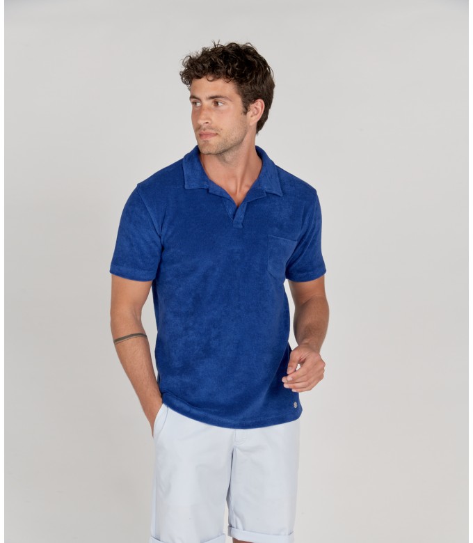 MITCH - Towelling indigo blue polo shirt