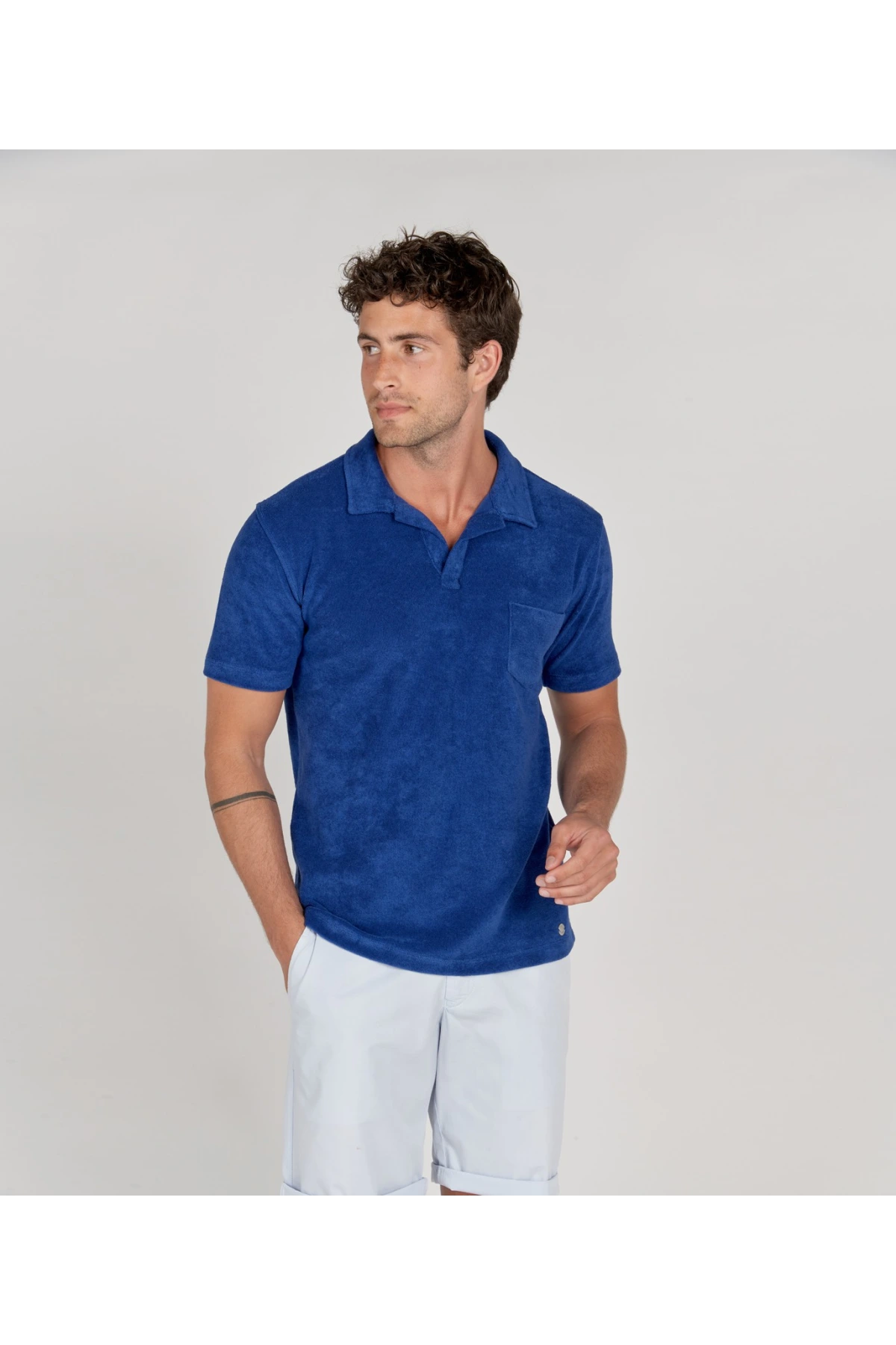 MITCH - Towelling indigo blue polo shirt