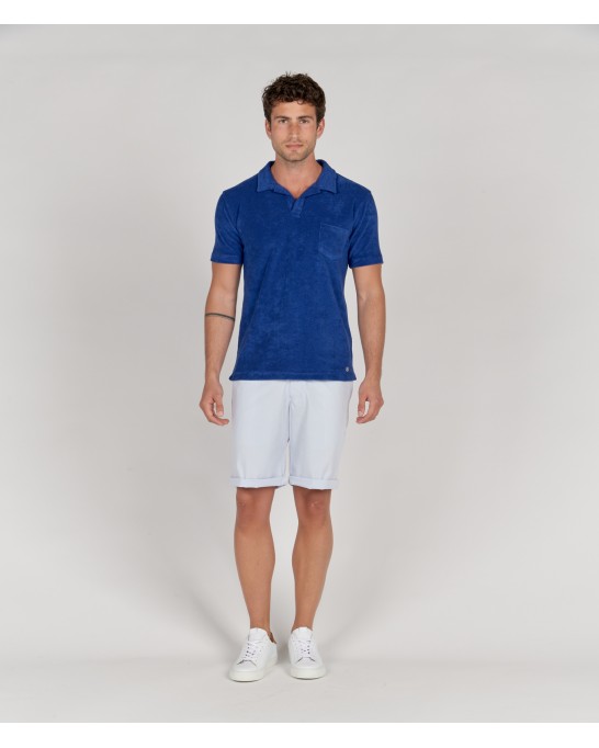 MITCH - Towelling indigo blue polo shirt