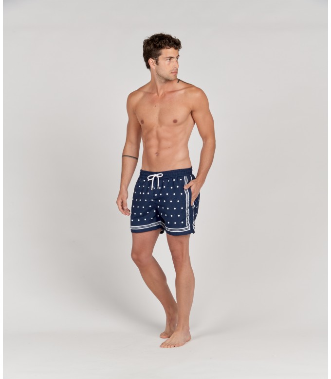 SEVILLE - Navy printed swim shorts