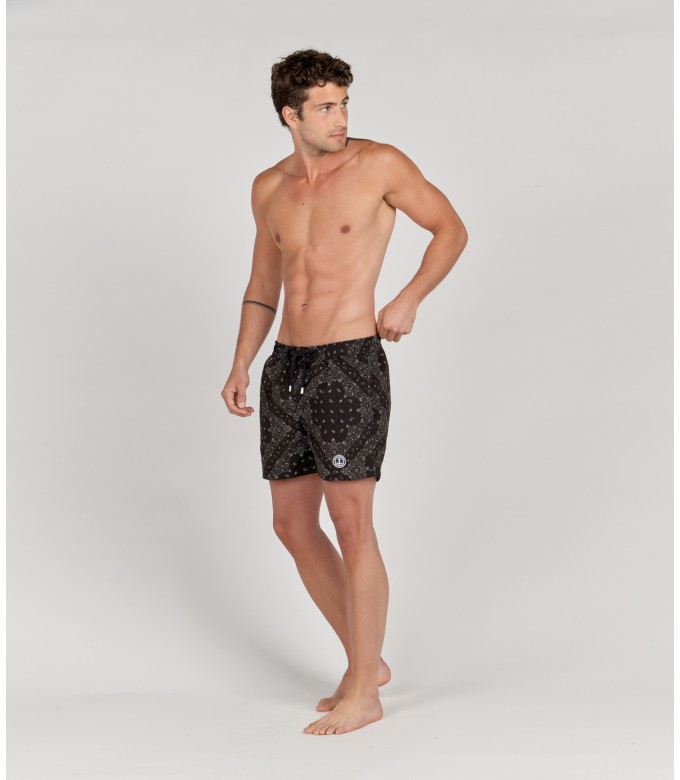 ANDREAS - Short de bain imprimé bandana noir