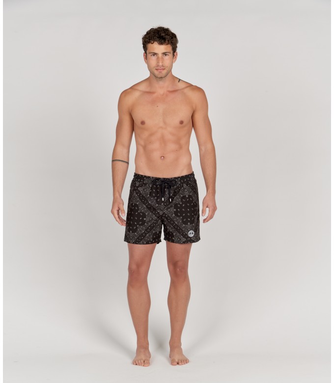 ANDREAS - Swim shorts with black bandana print