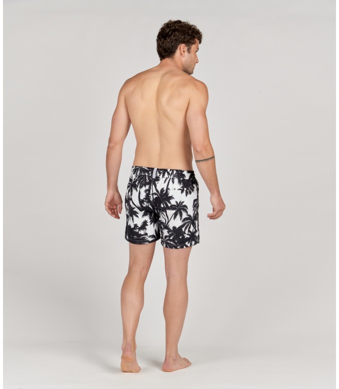 MIAMI - Short de bain imprimé noir motif palmiers