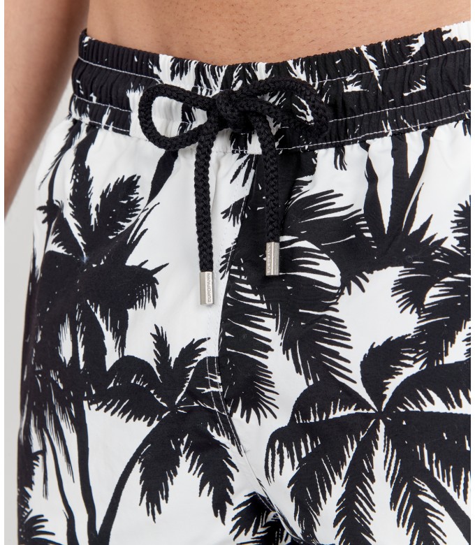 MIAMI - Black printed swim shorts with palm trees motif