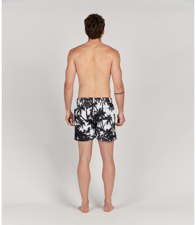 MIAMI - Black printed swim shorts with palm trees motif