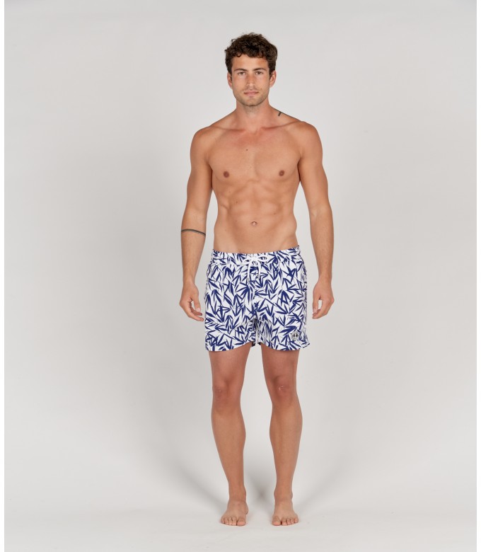 NIPON - Short de bain blanc imprimé fleurs tropicales