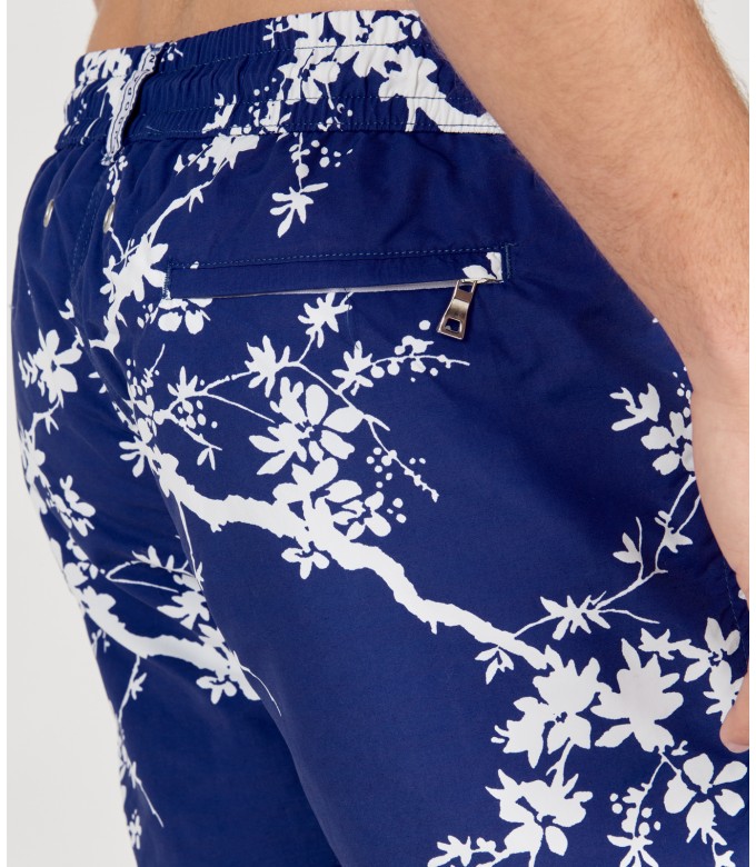 NIKO - Short de bain imprimé fleurie indigo