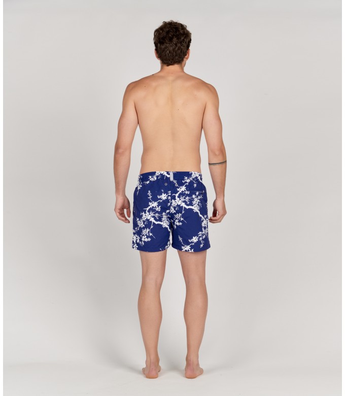 NIKO - Short de bain imprimé fleurie indigo