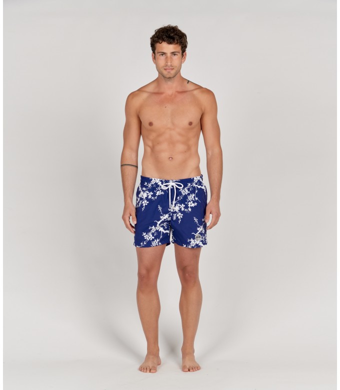 NIKO - Short de bain imprimé fleurie indigo