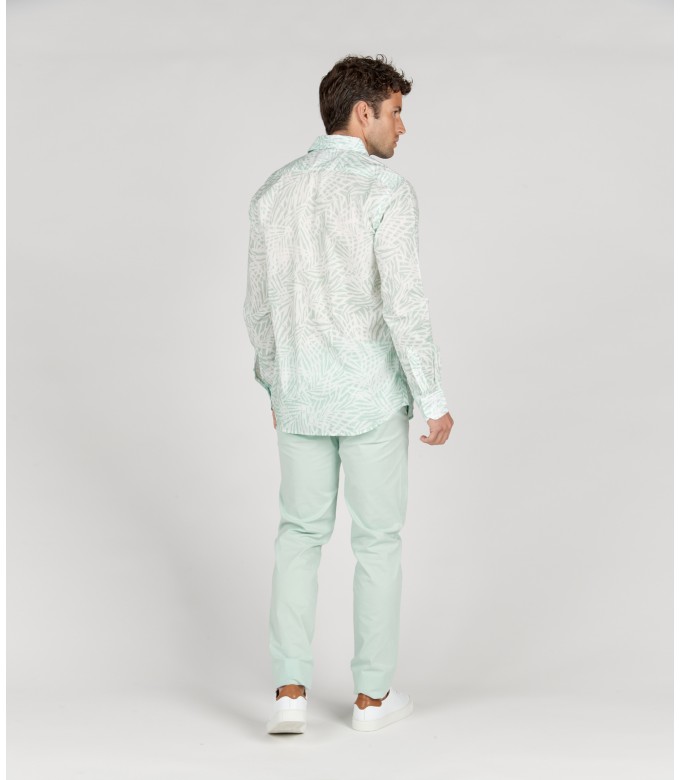 BLAISE - Aqua floral print cotton shirt