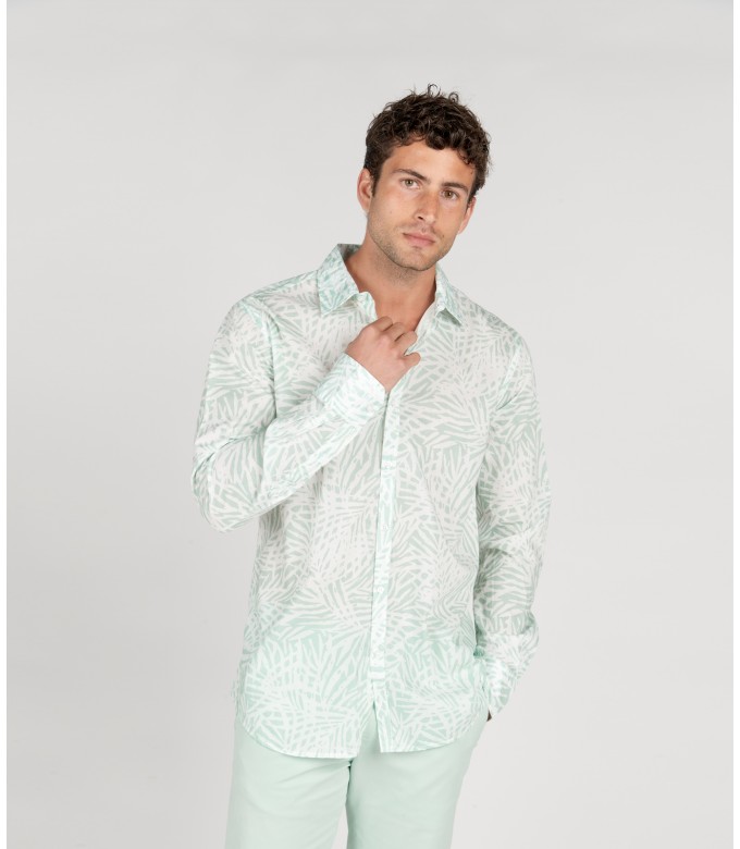 BLAISE - Aqua floral print cotton shirt