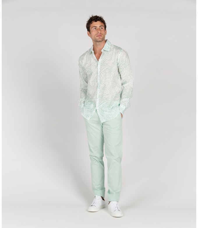 BLAISE - Aqua floral print cotton shirt