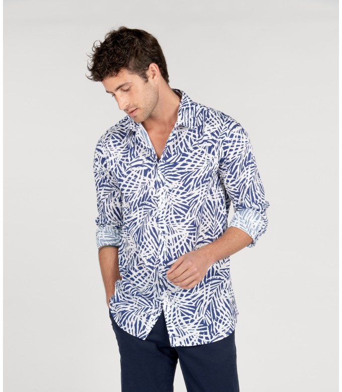 BLAISE - indigo floral print cotton shirt