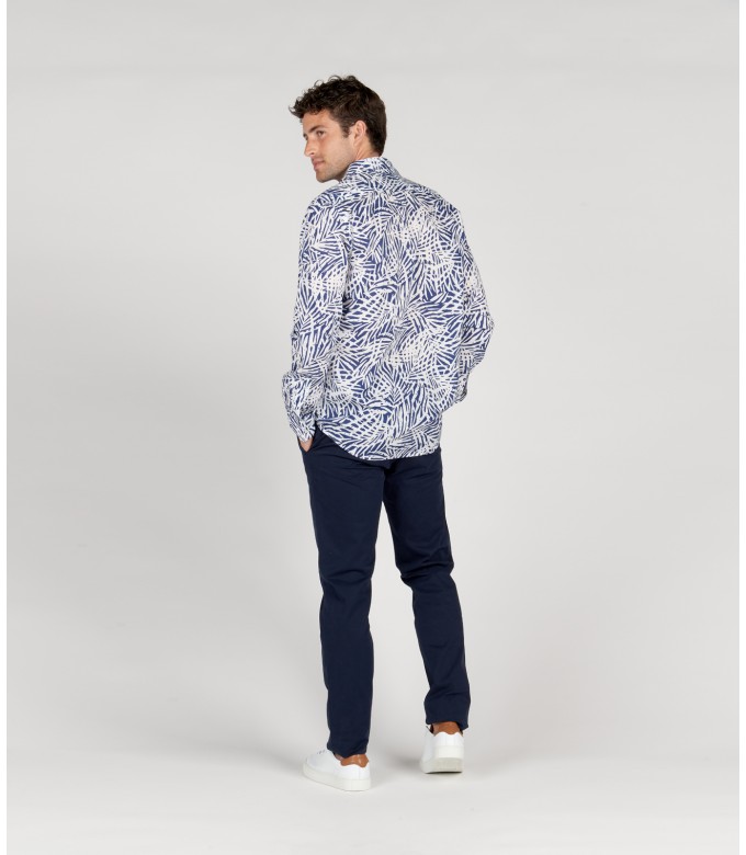 BLAISE - indigo floral print cotton shirt