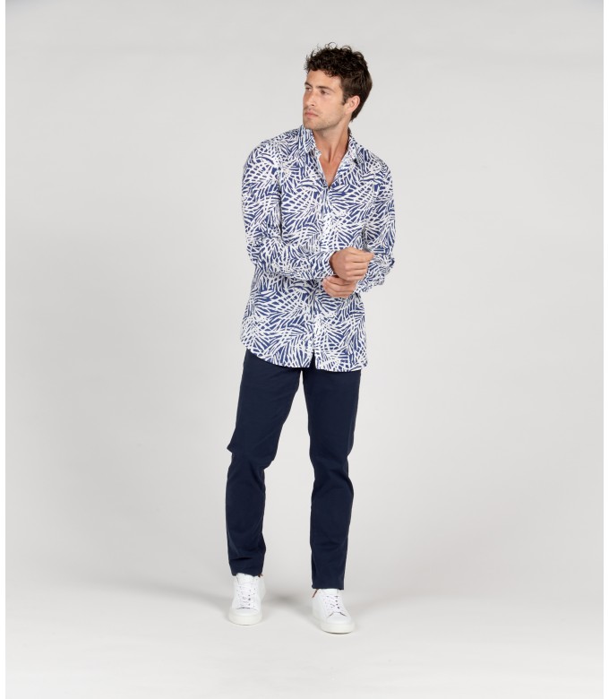 BLAISE - indigo floral print cotton shirt