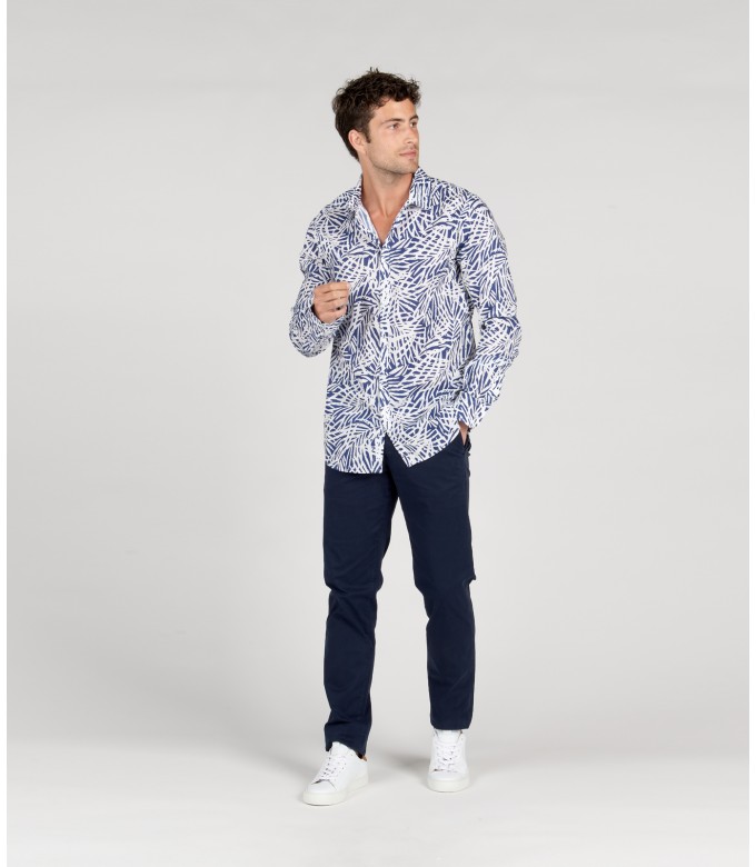 BLAISE - indigo floral print cotton shirt