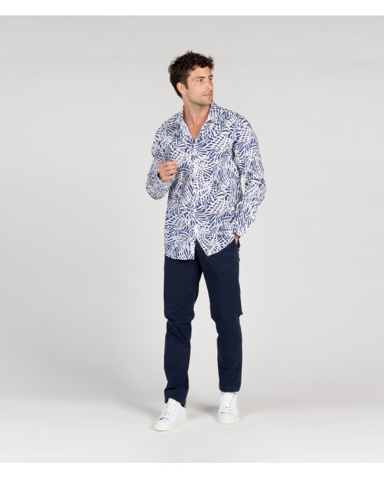 BLAISE - indigo floral print cotton shirt